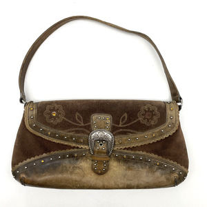 2006 Ariat Brown Antique Leather/Suede Silver Buckle Rhinestone Western Baguette